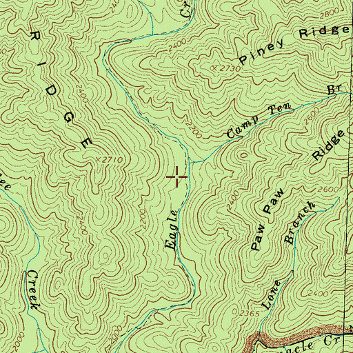 Topographic Map of Camp Ten Branch, NC