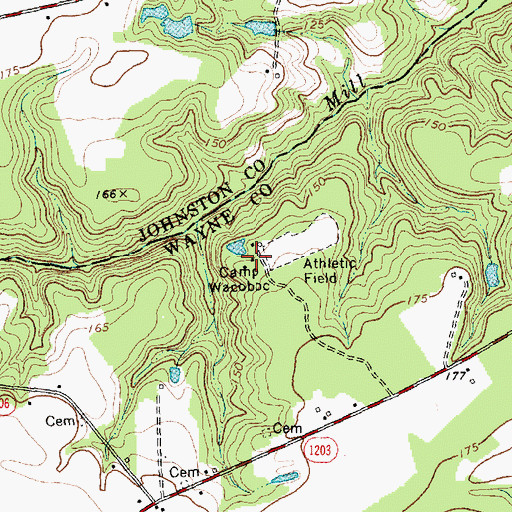 Topographic Map of Camp Wacoboc, NC