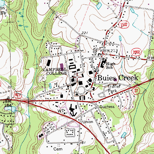 Topographic Map of Campbell University, NC