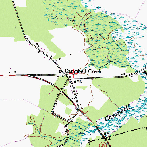 Topographic Map of Campbell Creek, NC