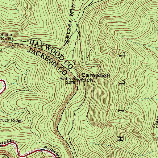 Topographic Map of Campbell Lick, NC