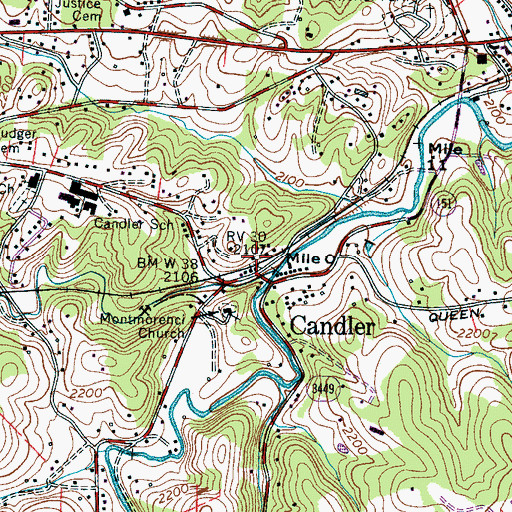 Topographic Map of Candler, NC