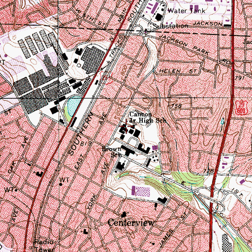 Topographic Map of Cannon Junior High School, NC
