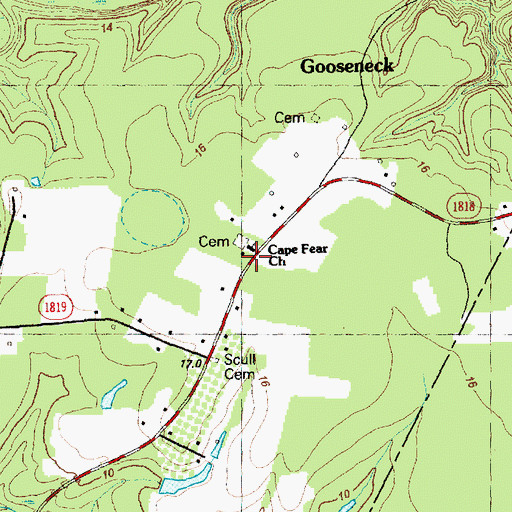 Topographic Map of Cape Fear Church, NC