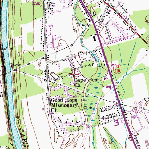 Topographic Map of Cape Fear Church, NC
