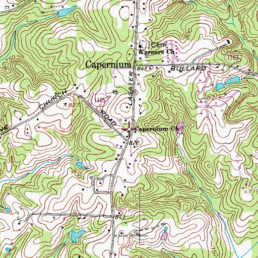 Topographic Map of Capernium Church, NC