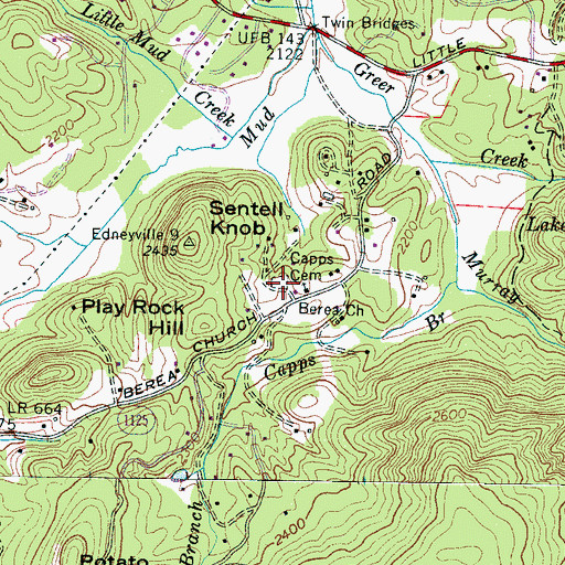 Topographic Map of Capps Cemetery, NC