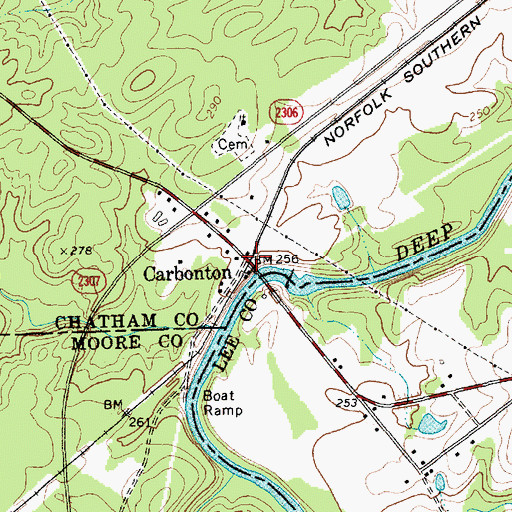 Topographic Map of Carbonton, NC