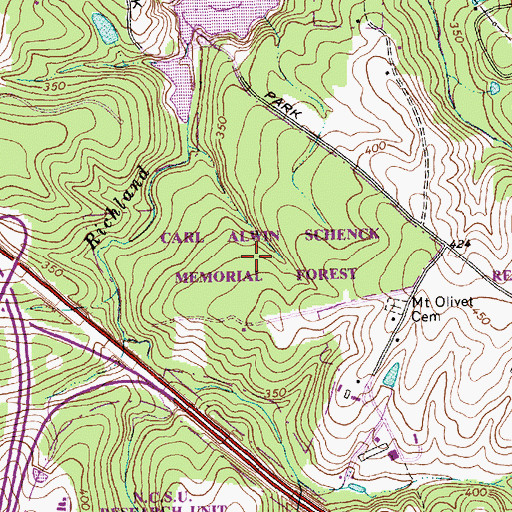 Topographic Map of Carl Alwin Schenck Memorial Forest, NC