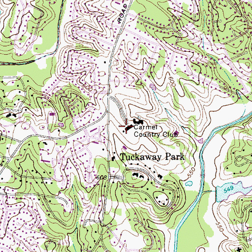 Topographic Map of Carmel Country Club, NC