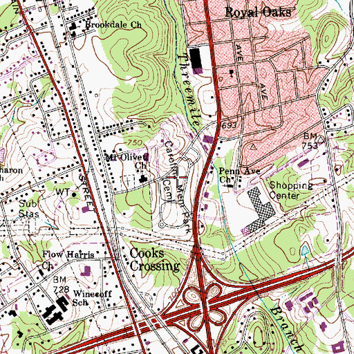 Topographic Map of Carolina Memorial Park, NC