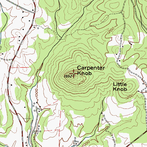 Topographic Map of Carpenter Knob, NC