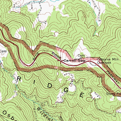 Topographic Map of Carroll Gap, NC