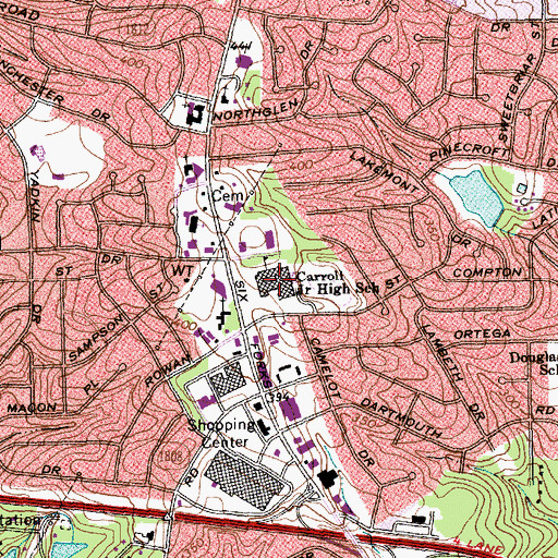 Topographic Map of Carroll Leadership in Technology Magnet Middle School, NC