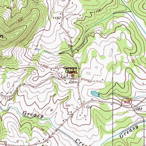 Topographic Map of Carsons Chapel, NC