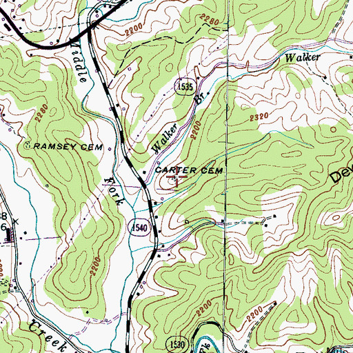 Topographic Map of Carter Cemetery, NC