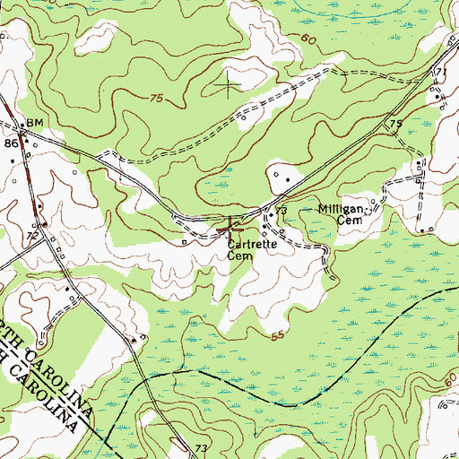 Topographic Map of Cartrette Cemetery, NC