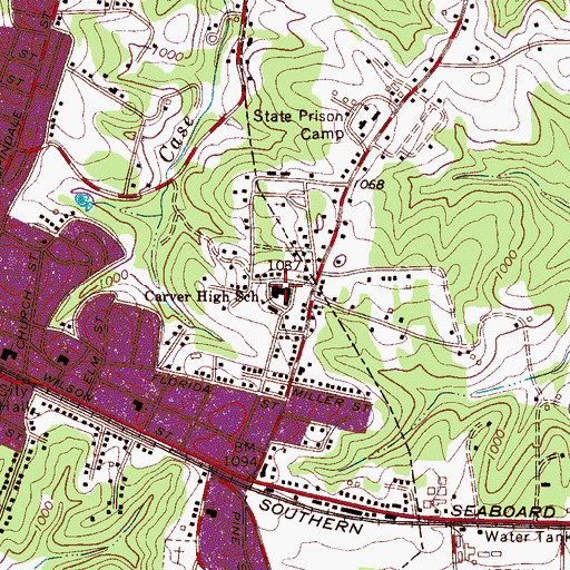 Topographic Map of Carver Elementary School, NC