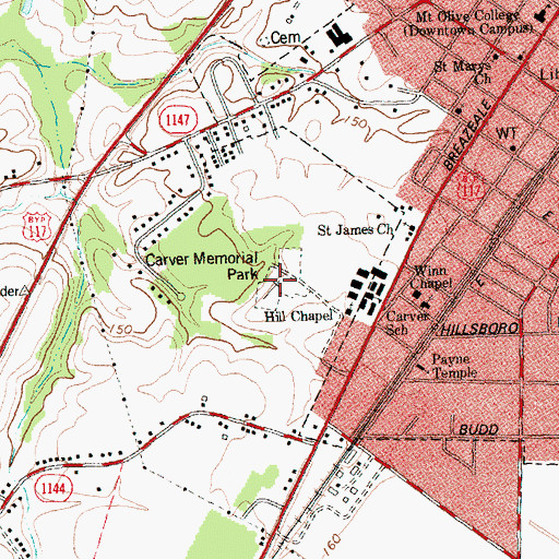 Topographic Map of Carver Memorial Park, NC