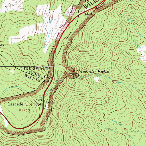 Topographic Map of Cascade Falls, NC