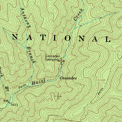 Topographic Map of Cascades Campsite, NC