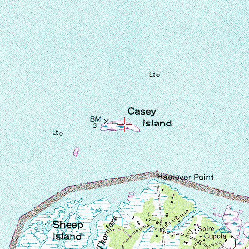 Topographic Map of Casey Island, NC