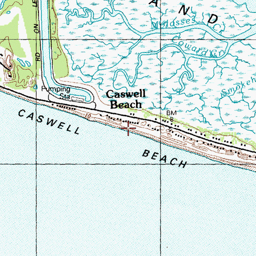 Topographic Map of Caswell Beach, NC