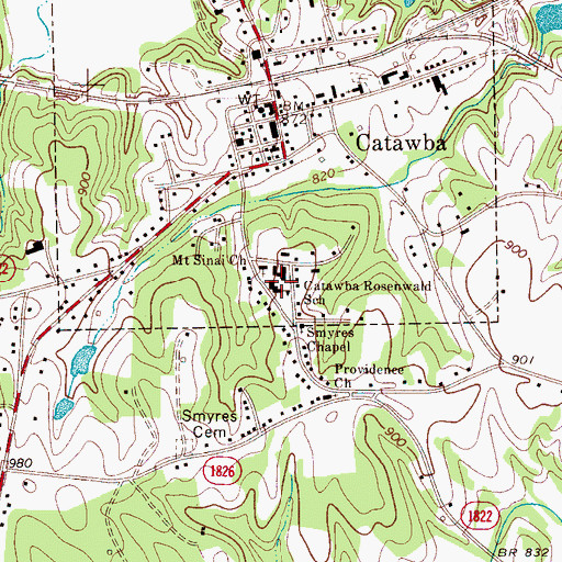 Topographic Map of Catawba Rosenwald Education Center School, NC