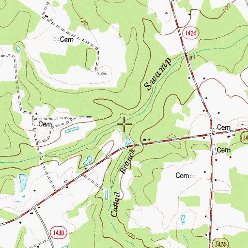 Topographic Map of Cattail Branch, NC