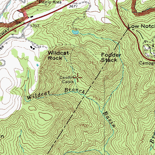 Topographic Map of Caudill Cabin, NC