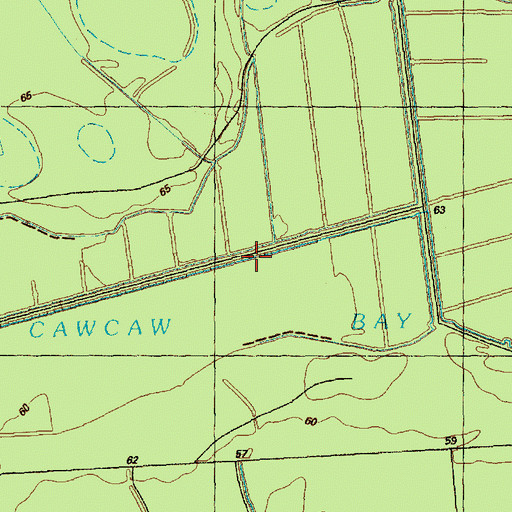 Topographic Map of Cawcaw Bay, NC