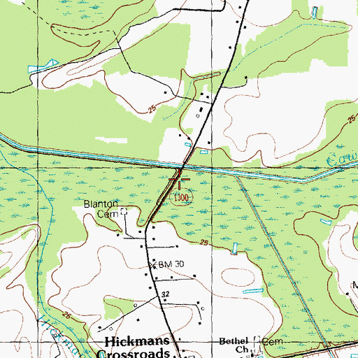 Topographic Map of Cawcaw Bridges, NC