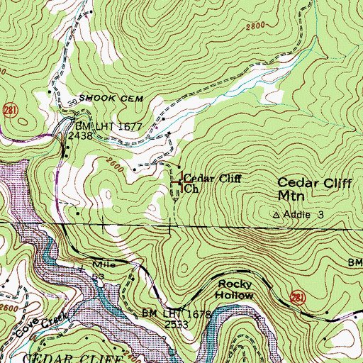 Topographic Map of Cedar Cliff Church, NC