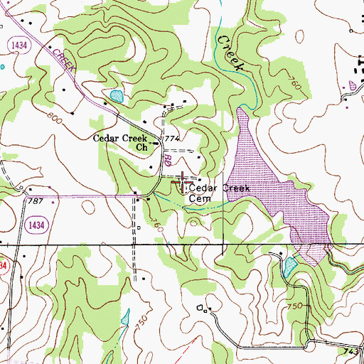 Topographic Map of Cedar Creek Cemetery, NC
