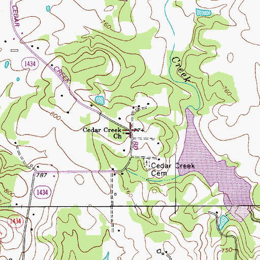 Topographic Map of Cedar Creek Baptist Church, NC