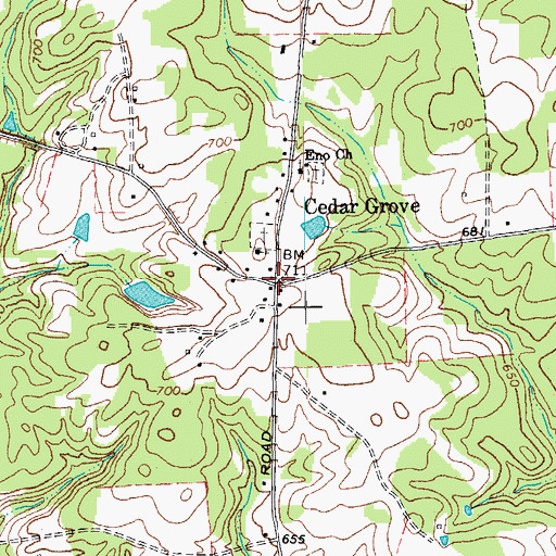 Topographic Map of Cedar Grove, NC