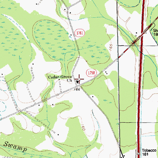 Topographic Map of Cedar Grove Church, NC