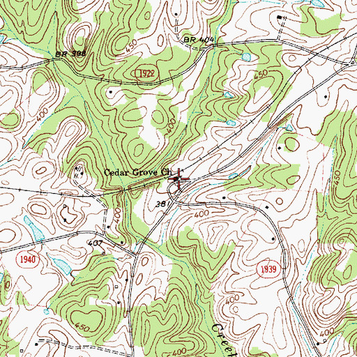 Topographic Map of Cedar Grove Church, NC