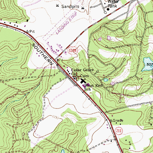 Topographic Map of Cedar Grove Church, NC