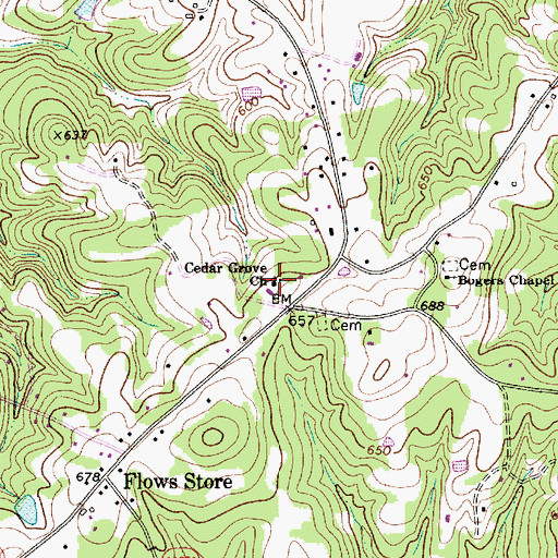 Topographic Map of Cedar Grove Church, NC