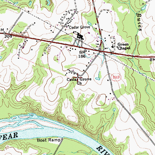 Topographic Map of Cedar Grove Church, NC
