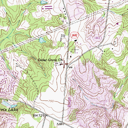 Topographic Map of Cedar Grove Church, NC