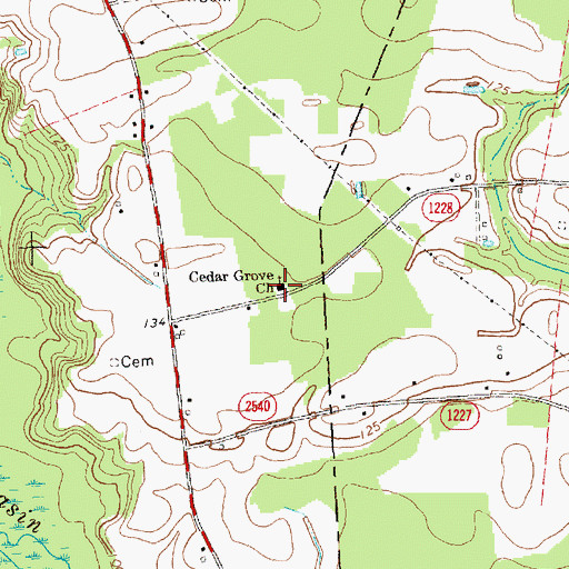 Topographic Map of Cedar Grove Church, NC