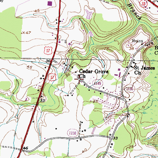 Topographic Map of Cedar Grove Church, NC