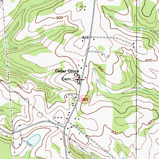 Topographic Map of Cedar Grove Church, NC