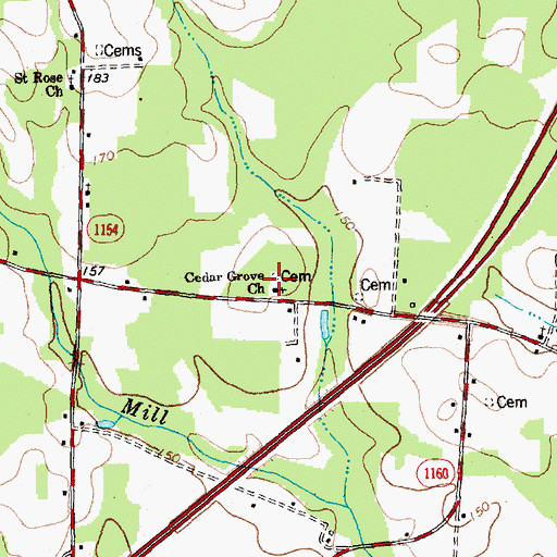 Topographic Map of Cedar Grove Church, NC