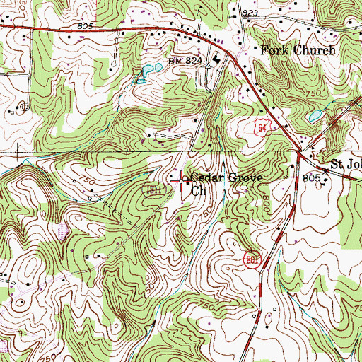 Topographic Map of Cedar Grove Church, NC