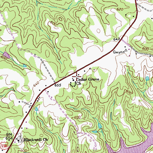 Topographic Map of Cedar Grove Church, NC