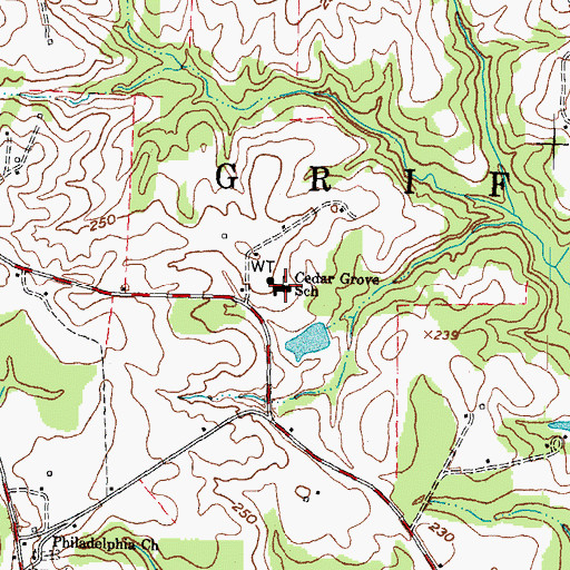 Topographic Map of Cedar Grove School, NC