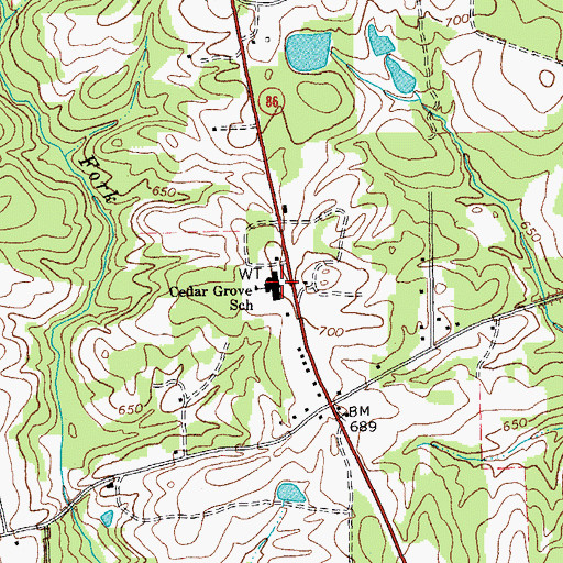 Topographic Map of Cedar Grove School, NC